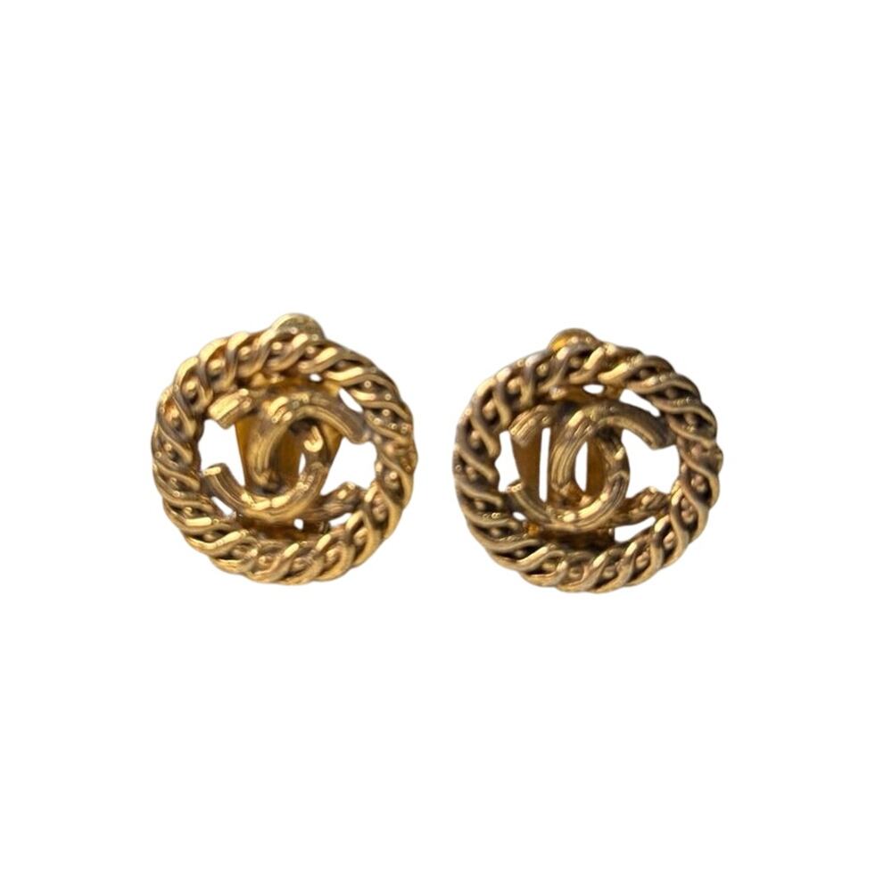 Vintage Chanel gold rope twist CC clip-on earrings 1986